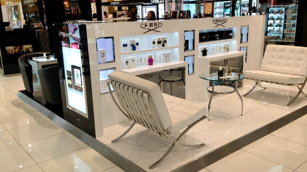 CREED luxury mall kiosk and retail display